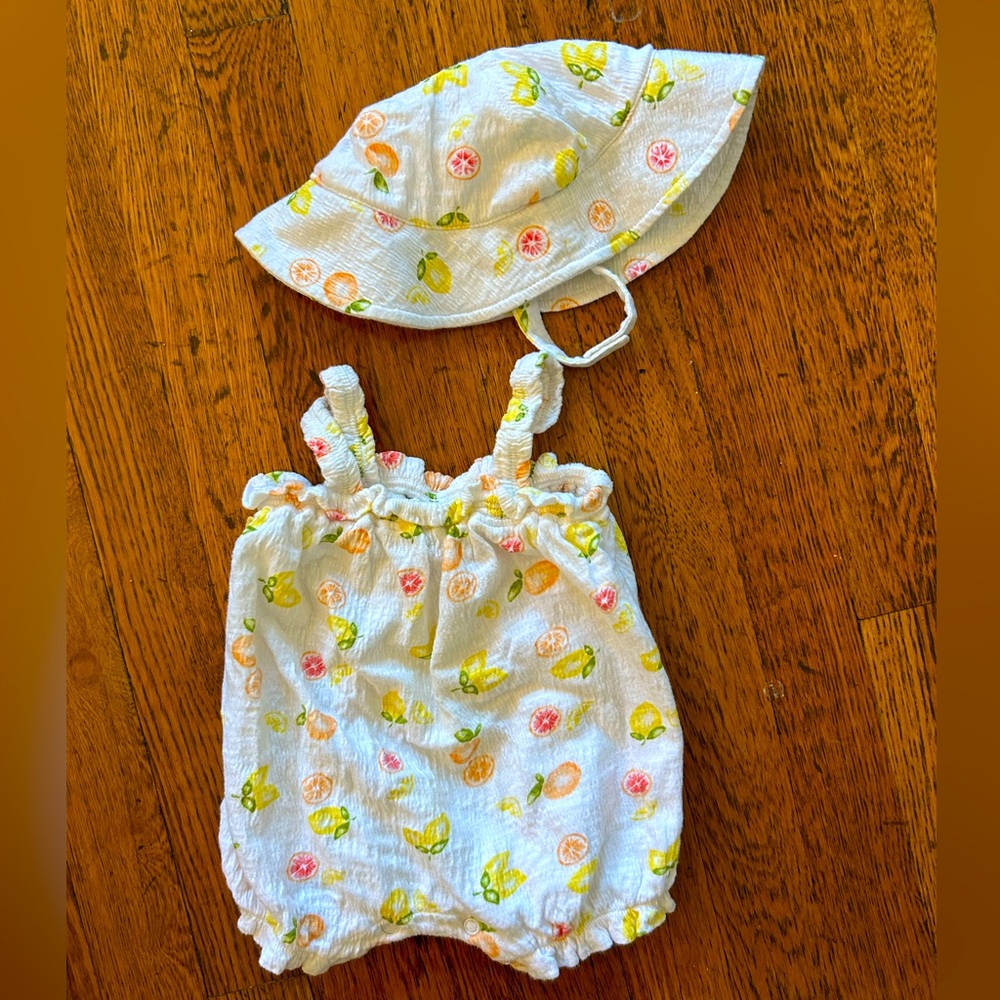 First Impressions Citrus Sunsuit with Hat | 3-6 month